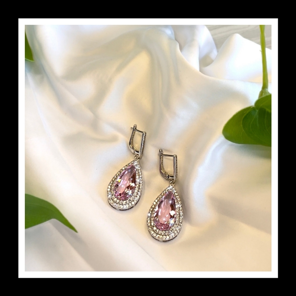 💖30CT's PINK KUNZITE/DIAM EARRINGS💖